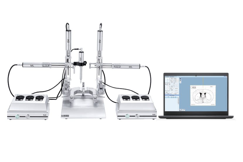 RWD automated stereotaxic instrument with dual manipulators and control laptop